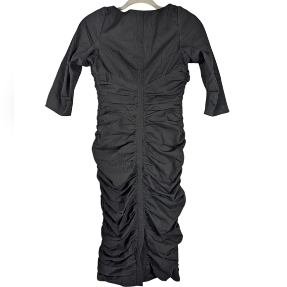 Byron Lars Beauty Mark Black Ruched Bodycon Midi Dress Size 2 Cocktail Party - Picture 6 of 15